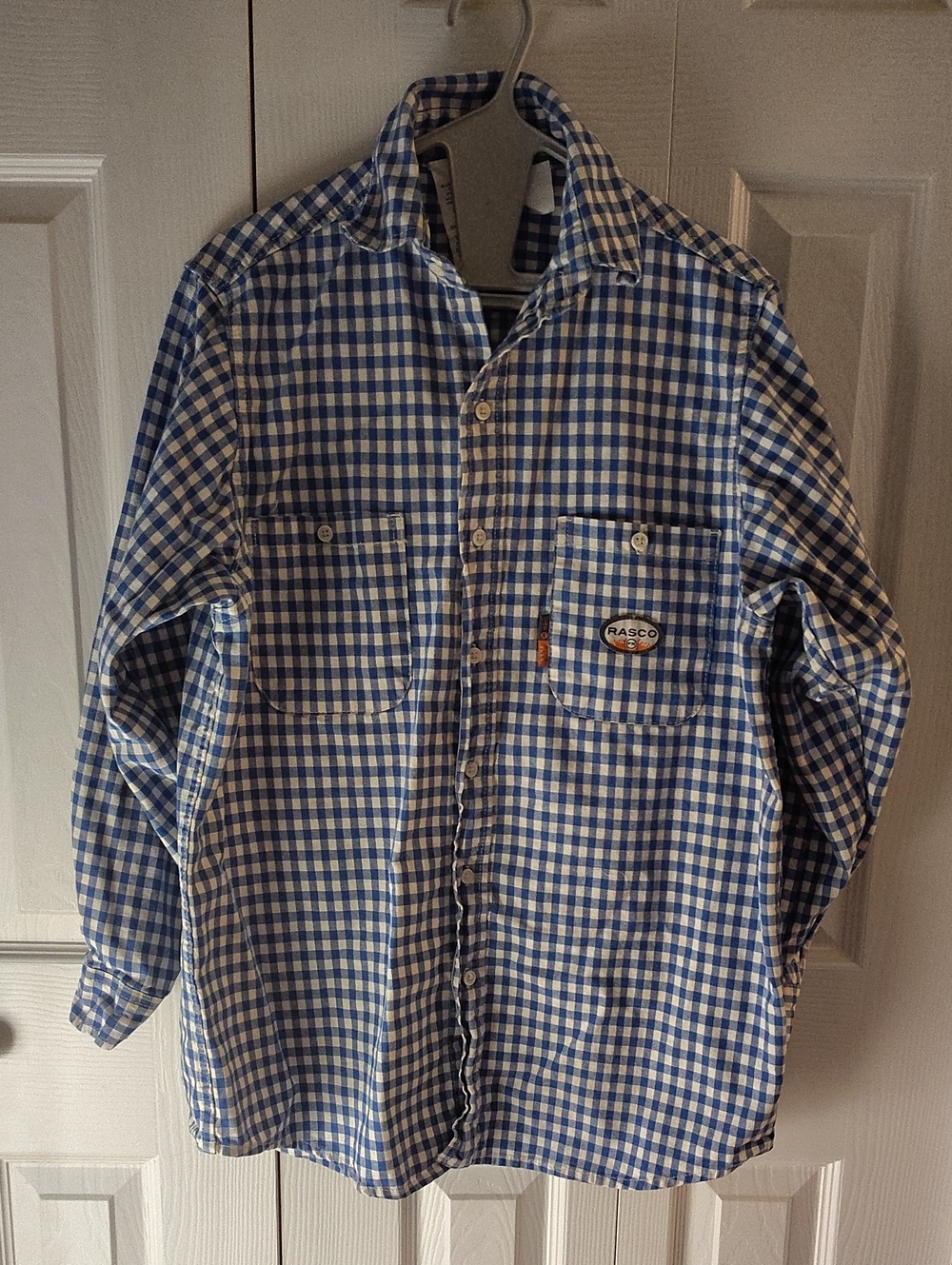 Rasco Blue and White Gingham Plaid Button-Down Work Shirt Sz Medium